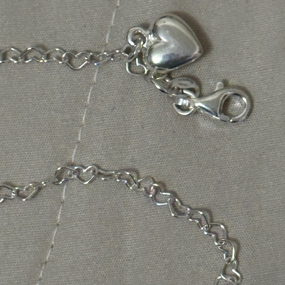 925 Sterling Silver Heart Anklet Chain w/Heart Charm. NWOT - Picture 13 of 14